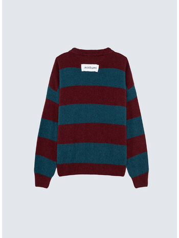 MAGLIONE GIROCOLLO A RIGHE IN LANA SHETLAND, C0517 BRICK/PEACOCK, small