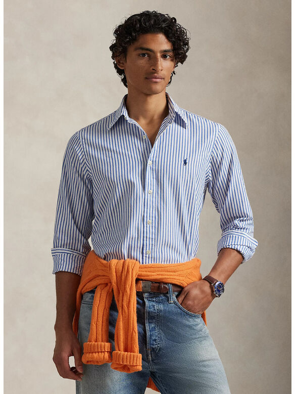 CAMICIA IN POPELINE A RIGHE, 3249D WHITE BLUE, medium