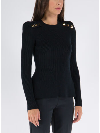 MAGLIA A MANICHE LUNGHE CON BORCHIE, 110 NERO, small