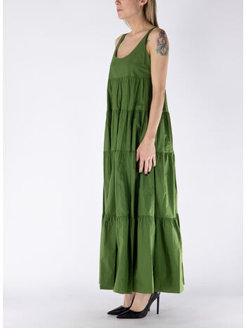 ABITO MIDI A BALZE IN COTONE STRETCH, 340 EVERGREEN, small
