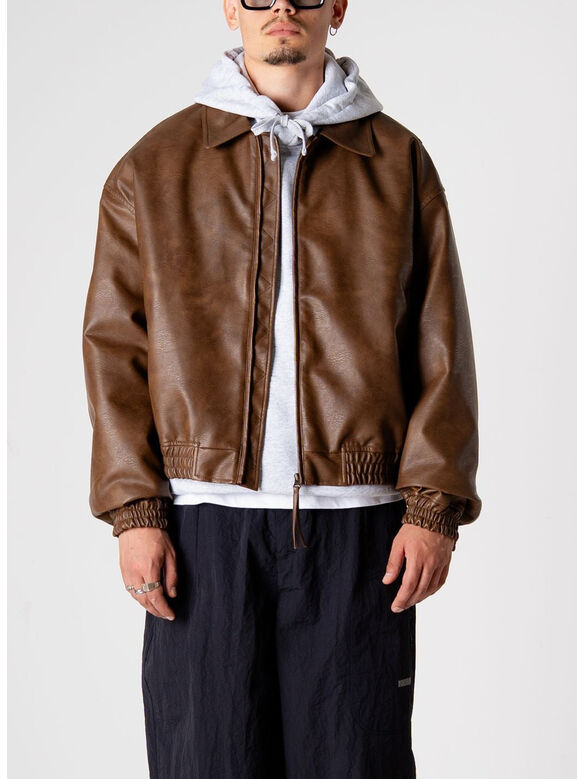 GIACCA BIKER IN PELLE SINTETICA WBBAO, DARK BROWN, medium