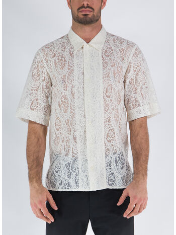 CAMICIA IN PIZZO COTONE E POLIESTERE, 02 WHITE, small