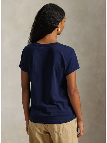 T-SHIRT IN JERSEY CON SCOLLO A V, CRUISE NAVY, small