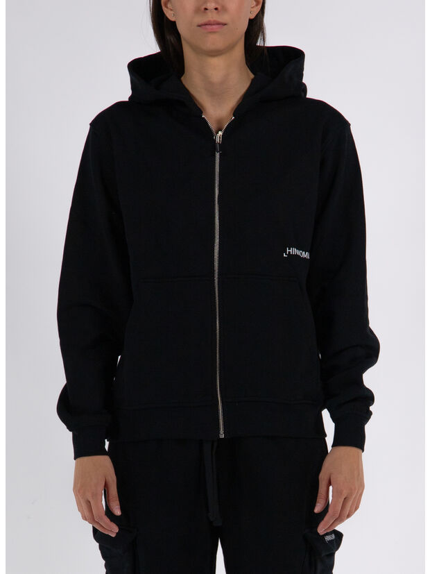 FELPA FULL ZIP CON CAPPUCCIO, NERO, large
