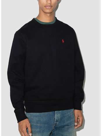 FELPA GIROCOLLO CON LOGO RICAMATO, POLO BLACK, small