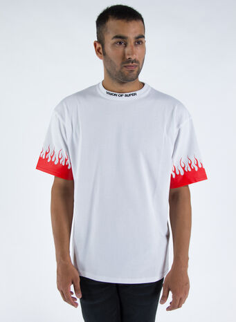 T-SHIRT FLAMES, WHITE, small