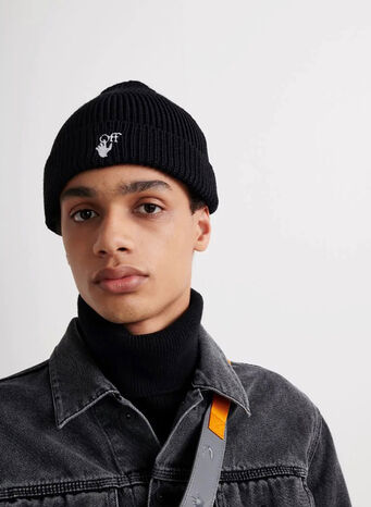 CAPPELLO HAND OFF WOOL RIB BEANIE, 1001BLACKWHITE, small