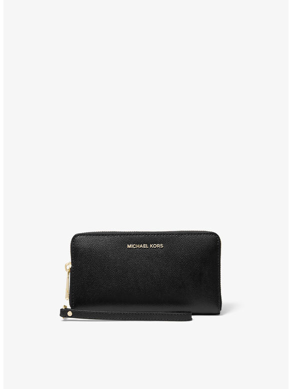 POCHETTE DA POLSO GRANDE IN PELLE A GRANA INCROCIATA PER SMARTPHONE, 001 BLACK, medium
