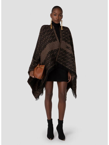 MANTELLA IN LANA JACQUARD CON LOGO, AT7 CACAO/NERO, small