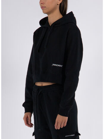 FELPA CROP CON CAPPUCCIO, NERO, small