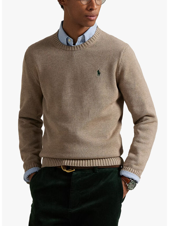 MAGLIONE GIROCOLLO  CON LOGO RICAMATO, BRONZE MELANGE, medium