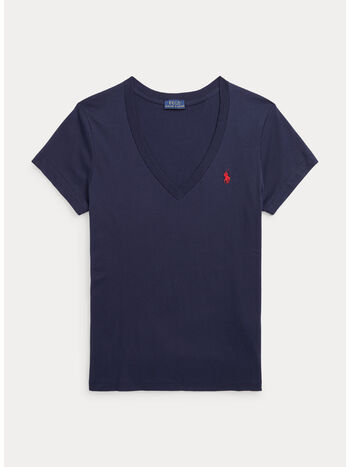 T-SHIRT IN JERSEY CON SCOLLO A V, CRUISE NAVY, small