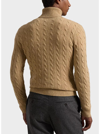 MAGLIONE A COLLO ALTO CON LOGO, CAMEL MELANGE, small