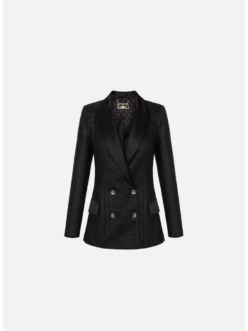 GIACCA DOPPIOPETTO IN TWEED LAMINATO, 110 NERO, small