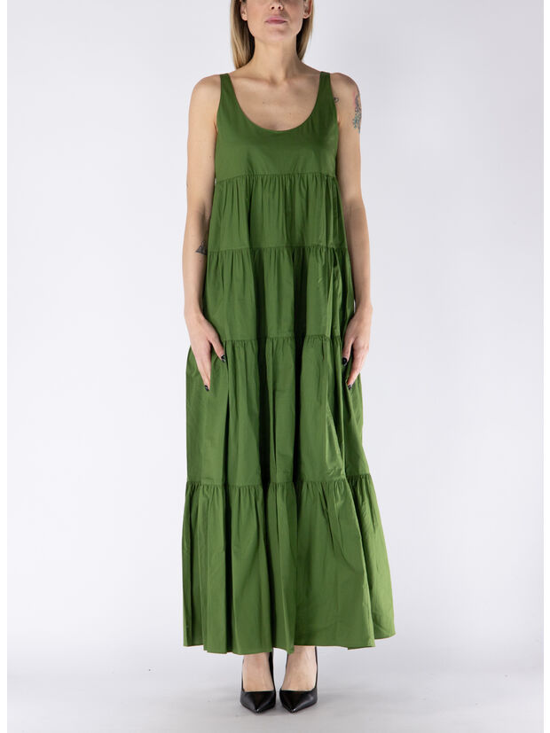 ABITO MIDI A BALZE IN COTONE STRETCH, 340 EVERGREEN, large