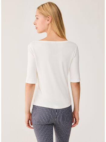 T-SHIRT CON SCOLLO A BARCHETTA, 001 AVORIO, small