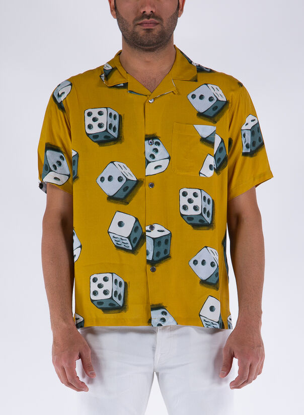 CAMICIA DICE PATTERN, MUSTARD, large