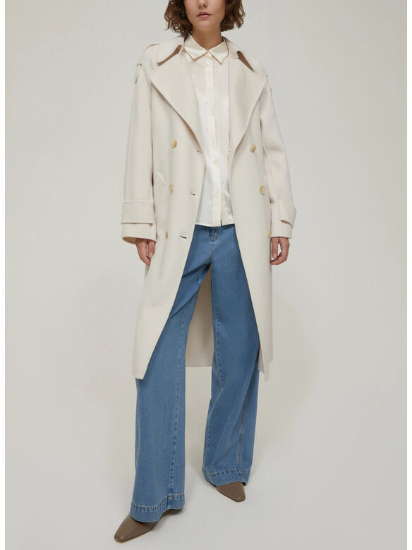 TRENCH IN BLEND DI LANA DOUBLE, 001 AVORIO, medium
