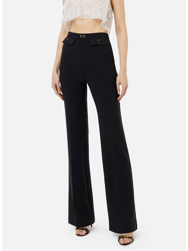 PANTALONE A PALAZZO IN CRÊPE STRETCH CON PATTE, 110, large