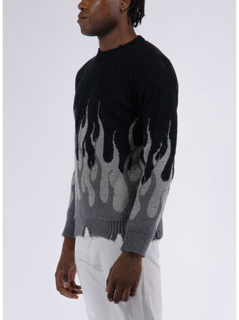 MAGLIONE WITH GREY JACQUARD FLAMES, BLACK, small