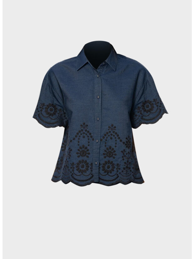CAMICIA CLEMENTINE, 01309L CHAMBRAY D MORRIS FLOWER 61 EMB, large