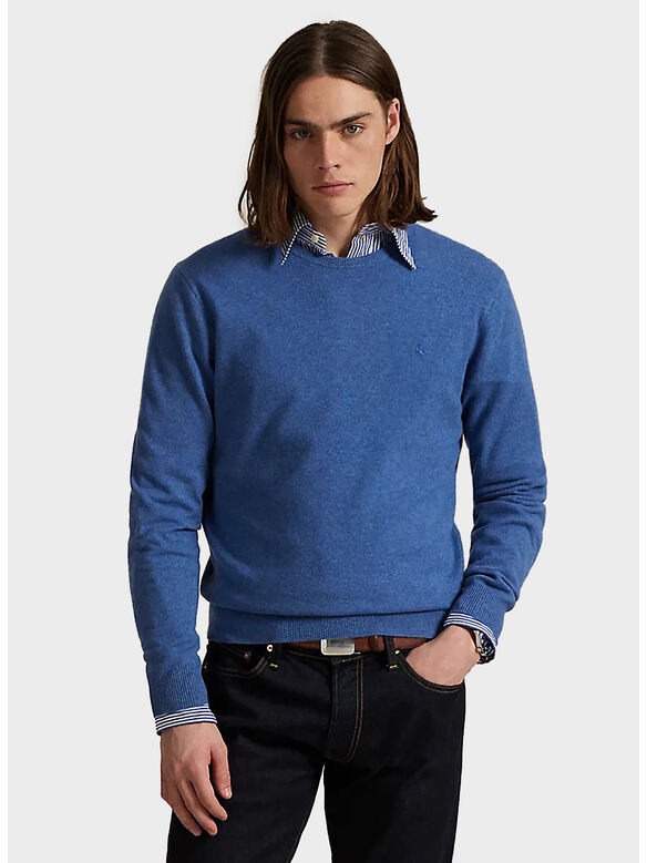 MAGLIONE GIROCOLLO CON LOGO RICAMATO, TIDE POOL BLUE HTHR, medium