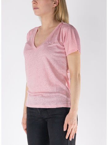 T-SHIRT ELOISE CON SCOLLO A V IN JERSEY DI LINO, 05967H 21H EMB, small