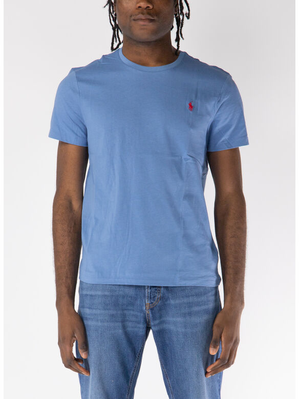 T-SHIRT GIROCOLLO A MANICHE CORTE CON LOGO RICAMATO, CAMPUS BLUE, medium