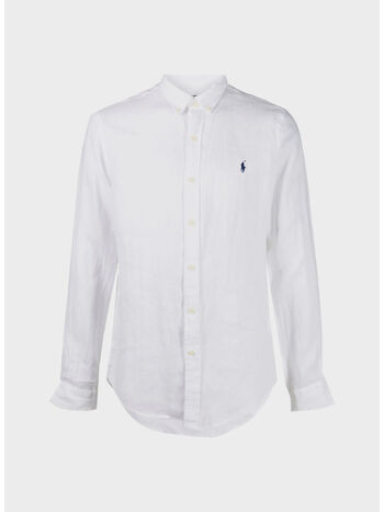 CAMICIA DI LINO CON LOGO RICAMATO, WHITE, small