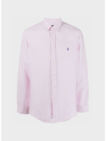 CAMICIA A RIGHE IN LINO, PINK/WHITE, small