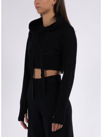 MAGLIA CROP CON CAPPUCCIO, NERO, small