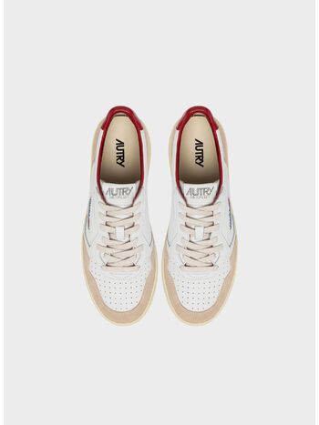 SCARPA MEDALIST LOW IN SUEDE E PELLE CON LETTERING, MA10 MATCH/SUEDE WHT/RED, small