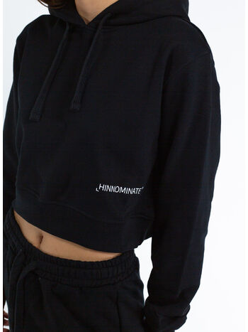FELPA CROP CON CAPPUCCIO, NERO, small