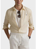 CAMICIA IN LINO CON LOGO RICAMATO, FULL CREAM, thumb
