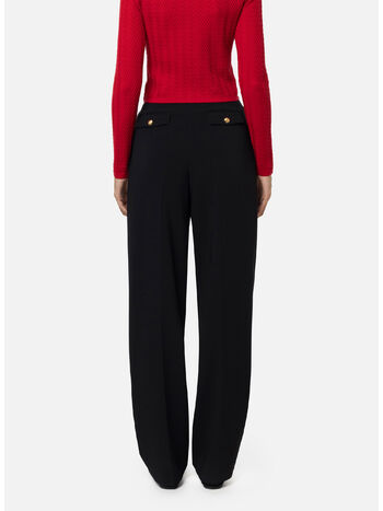 PANTALONE IN CRÊPE STRETCH CON DOPPIE PINCES, 110 NERO, small