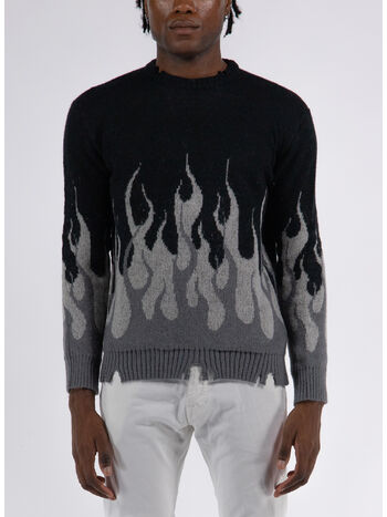 MAGLIONE WITH GREY JACQUARD FLAMES, BLACK, small