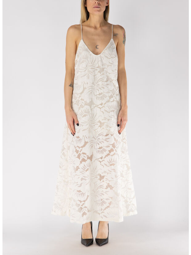 ABITO MIDI IN PIZZO BLOSSOM LACE, 001 BIANCO, large