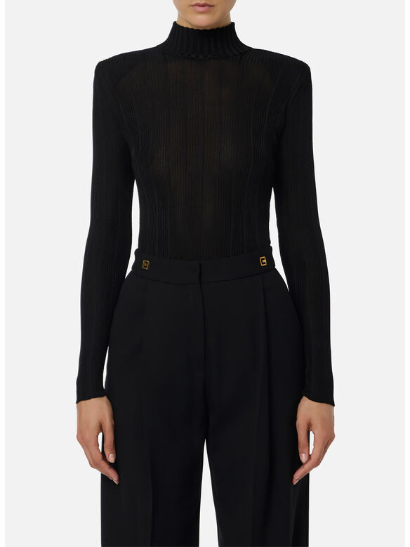 TOP IN FILATO DI VISCOSA CON DETTAGLI LOGO, 110 NERO, medium