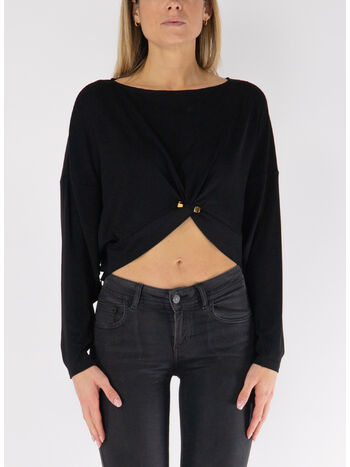 T-SHIRT IN JERSEY CRÊPE CON PIERCING, 110 NERO, small