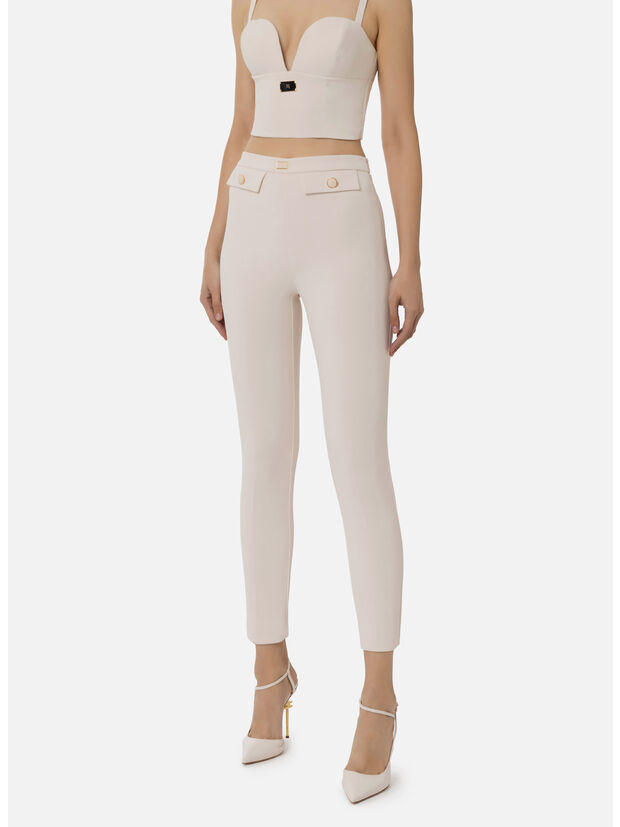 PANTALONE DRITTO IN CRÊPE STRETCH CON PATTE, 193, large