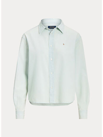 CAMICIA A MANICHE LUNGHE CON LOGO RICAMATO, CHAMBRAY, small