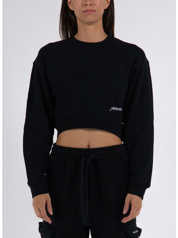 FELPA CROP GIROCOLLO, NERO, large
