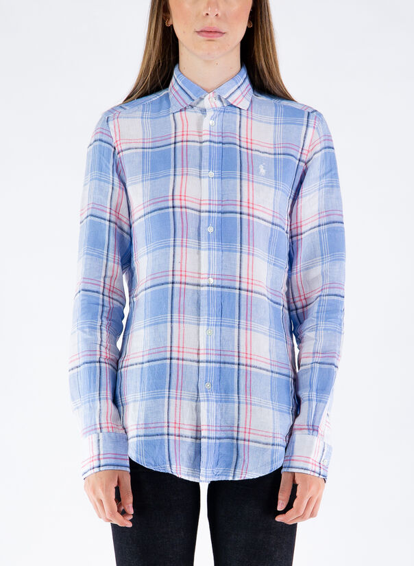 CAMICIA LINO QUADRI, 005WHITEBLUE, large