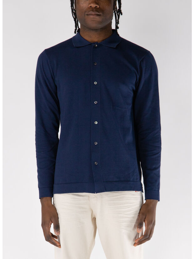 CAMICIA IN MAGLIA A MANICHE LUNGHE, 799 BLU NAVY, large