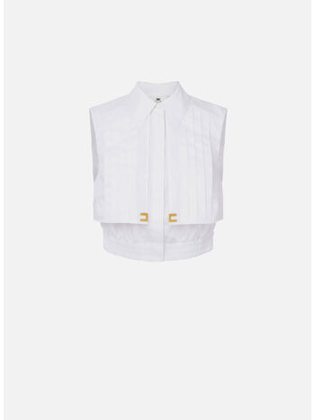CAMICIA CROPPED CON MANTELLINA, 100 BIANCO, small