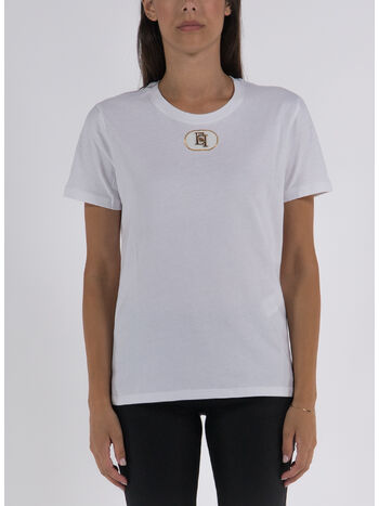 T-SHIRT IN JERSEY CON PLACCA LOGO IN VELLUTO, 270 GESSO, small