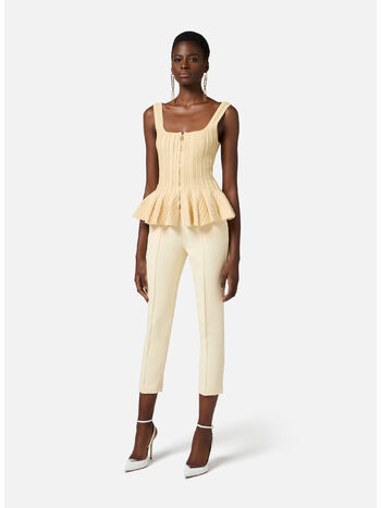 PANTALONE IN CRÊPE CON TASCHE E PLACCA LOGO, DC7 LEMONADE, small