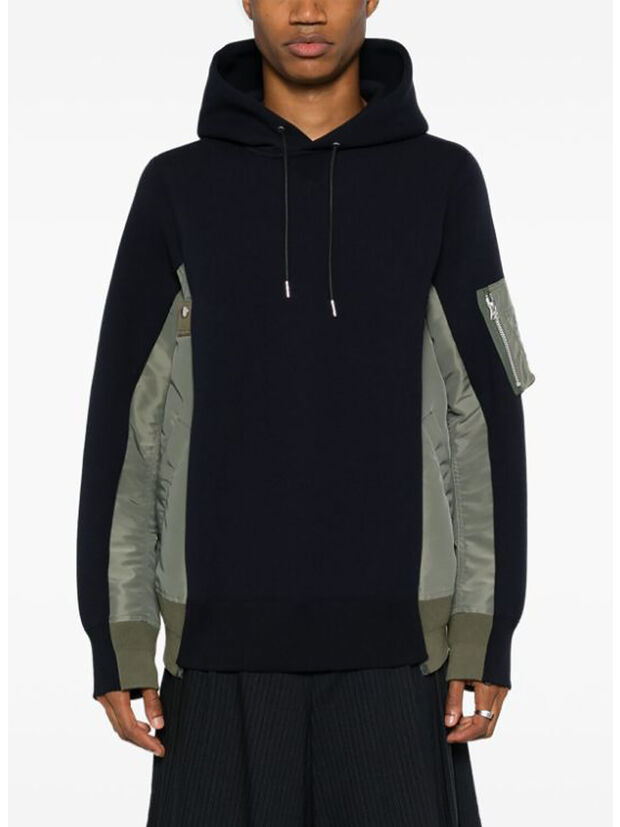 FELPA HOODIE CON INSERTI, 212 NAVY/KHAKI, large