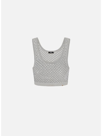 TOP IN COTONE PUNTO RETE CON STRASS, 155 PERLA, small