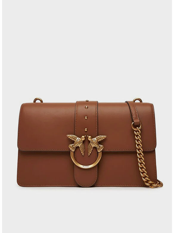 BORSA MEDIA LOVE BAG ONE IN PELLE, L17Q MARRONE-LEONE-ANTIQUE GOLD, medium